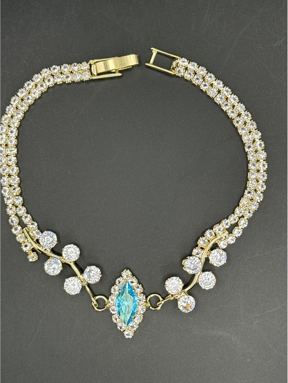 candy+clover elegant aqua marquise vine gold tone statement bracelet